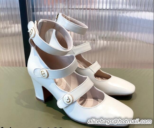 Good Quality Dior D-Doll Mary Janes Pumps in White Shiny Calfskin 081654