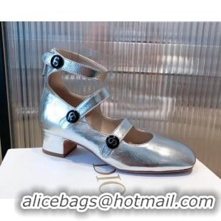 Top Design Dior D-Doll Mary Janes Pumps in Silver Shiny Calfskin 081655