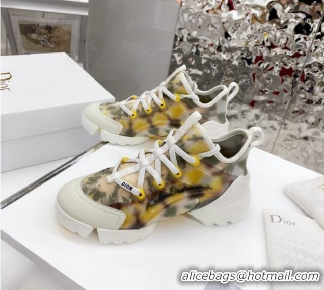 Discount Dior D-Connect Sneaker in Zodiac Printed Technical Fabric DS15 Yellow 2021