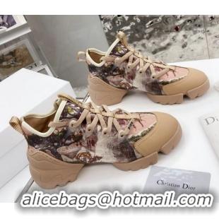 New Design Dior D-Connect Sneaker in Printed Technical Fabric DS36 Apricot 2021