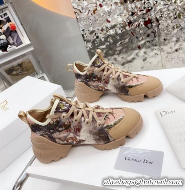 New Design Dior D-Connect Sneaker in Printed Technical Fabric DS36 Apricot 2021