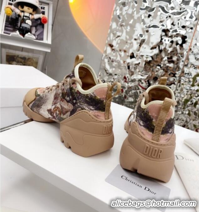 New Design Dior D-Connect Sneaker in Printed Technical Fabric DS36 Apricot 2021