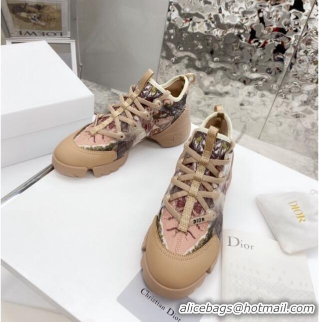 New Design Dior D-Connect Sneaker in Printed Technical Fabric DS36 Apricot 2021