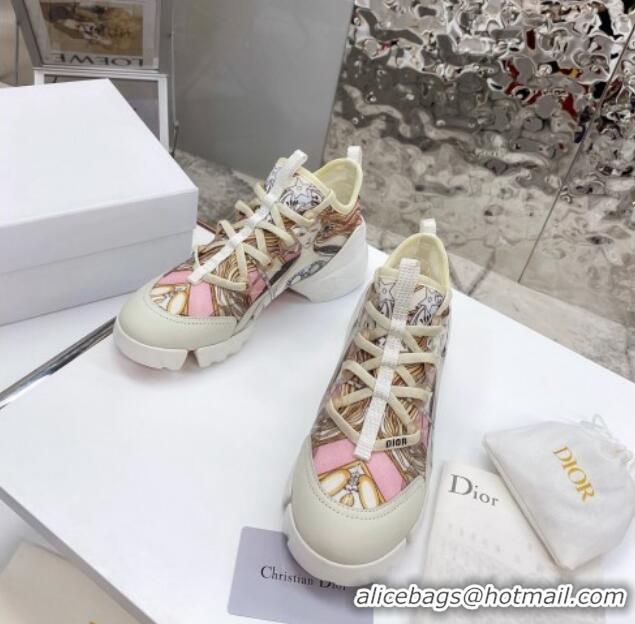 Discount Dior D-Connect Sneaker in Printed Technical Fabric DS37 Pink 2021