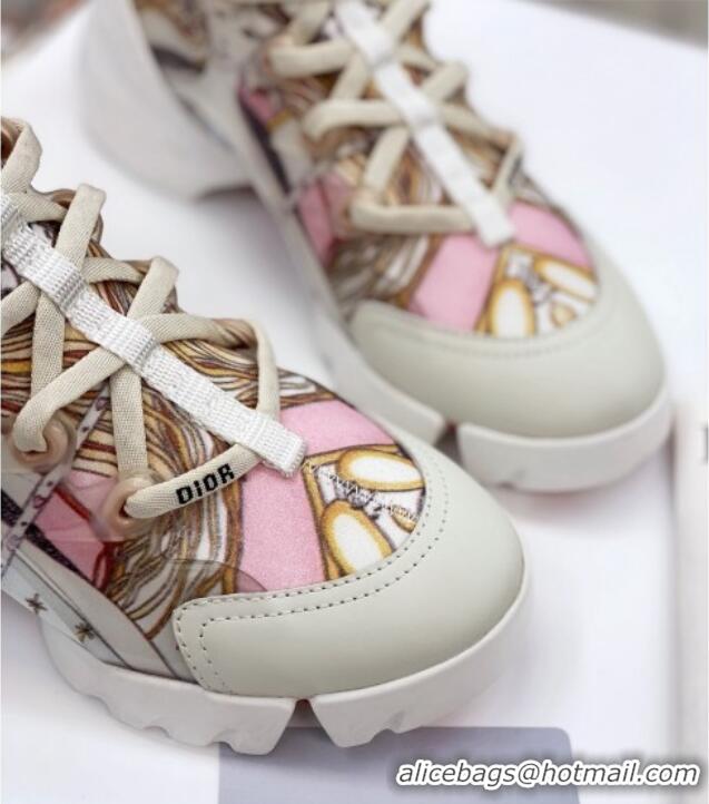 Discount Dior D-Connect Sneaker in Printed Technical Fabric DS37 Pink 2021