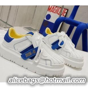 Classic Practical Dior DIOR-ID Sneakers in White Calfskin and Blue Terry Cotton 082018