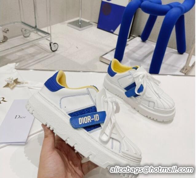 Classic Practical Dior DIOR-ID Sneakers in White Calfskin and Blue Terry Cotton 082018