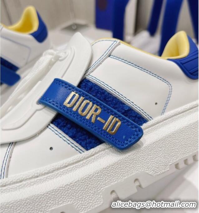 Classic Practical Dior DIOR-ID Sneakers in White Calfskin and Blue Terry Cotton 082018