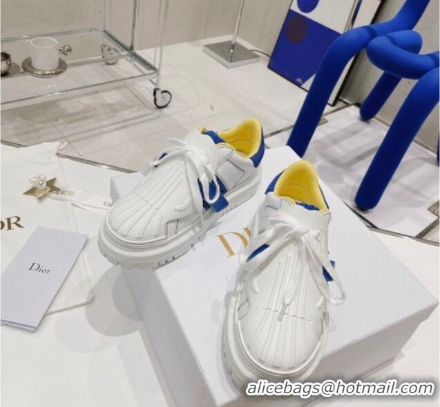 Classic Practical Dior DIOR-ID Sneakers in White Calfskin and Blue Terry Cotton 082018