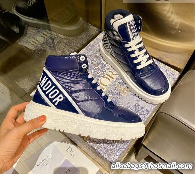 Good Looking Dior D-Player Boot Sneakers in Navy Blue Quilted Nylon 092423