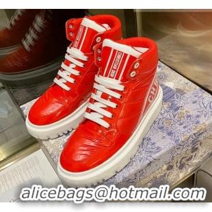 Low Price Dior D-Player Boot Sneakers in Red Quilted Nylon 092425