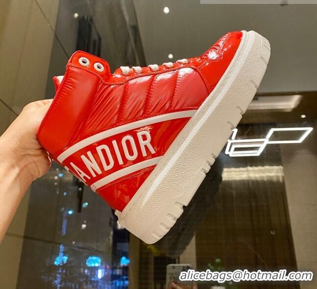 Low Price Dior D-Player Boot Sneakers in Red Quilted Nylon 092425