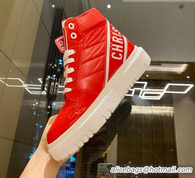 Low Price Dior D-Player Boot Sneakers in Red Quilted Nylon 092425