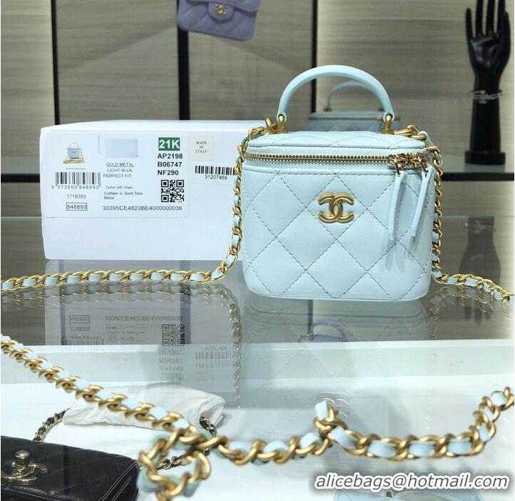 Classic Chanel Original Small classic chain box handbag AP2198 Light Blue