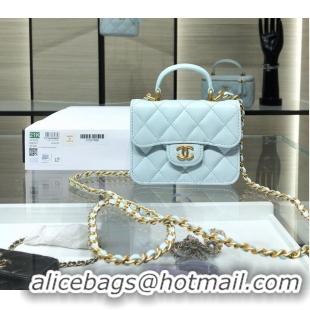 Super Quality CHANEL Top Handle Micro Mini Wallet On Chain AP2200 Light Blue