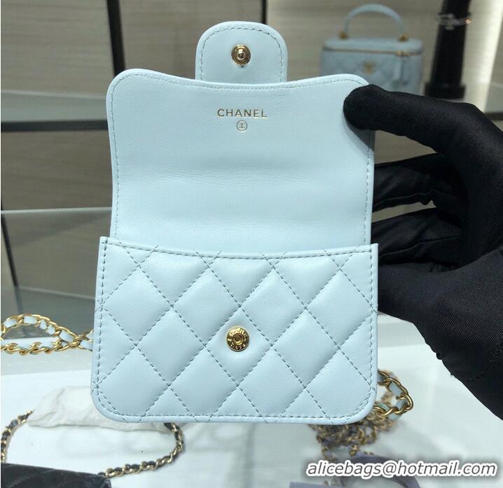 Super Quality CHANEL Top Handle Micro Mini Wallet On Chain AP2200 Light Blue