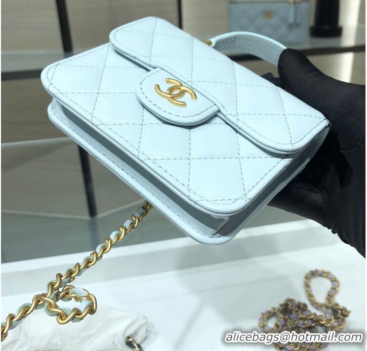 Super Quality CHANEL Top Handle Micro Mini Wallet On Chain AP2200 Light Blue