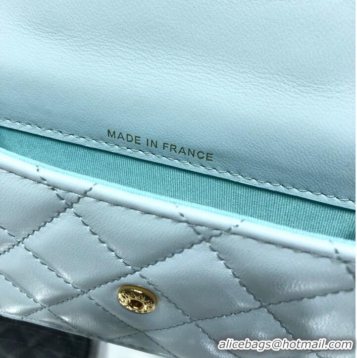 Super Quality CHANEL Top Handle Micro Mini Wallet On Chain AP2200 Light Blue