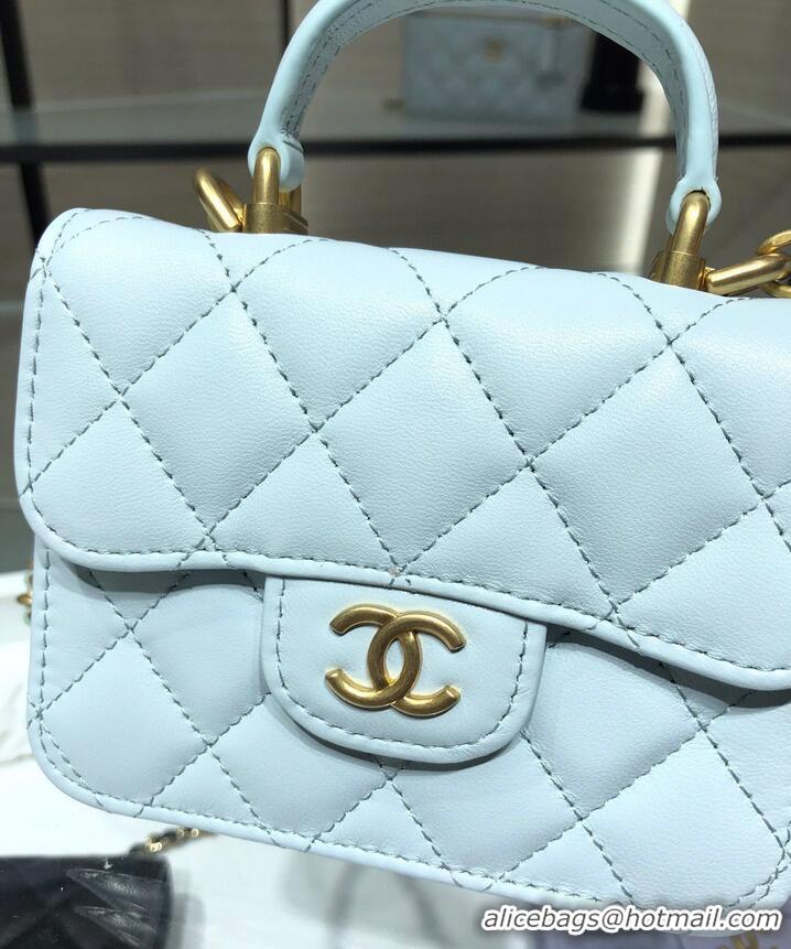 Super Quality CHANEL Top Handle Micro Mini Wallet On Chain AP2200 Light Blue