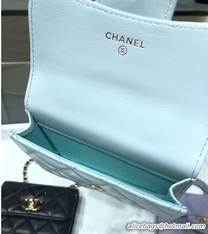 Super Quality CHANEL Top Handle Micro Mini Wallet On Chain AP2200 Light Blue