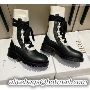 Best Grade Dior Diorland Lace-up Boots 5cm in Black Calfskin and White Cotton 092429