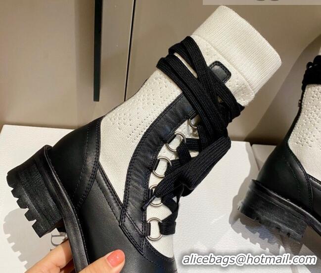 Best Grade Dior Diorland Lace-up Boots 5cm in Black Calfskin and White Cotton 092429