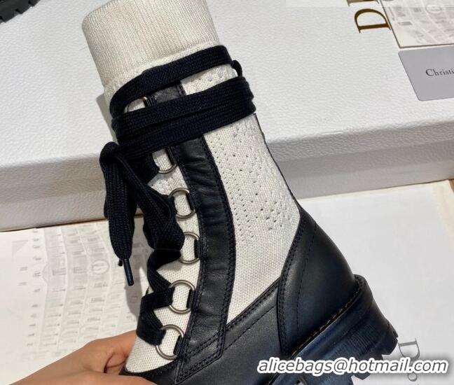 Best Grade Dior Diorland Lace-up Boots 5cm in Black Calfskin and White Cotton 092429