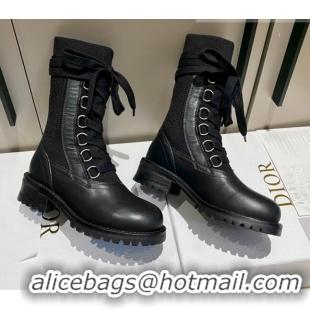 Unique Style Dior Diorland Lace-up Boots 5cm in Calfskin and Cotton Black/Aged Silver 092430