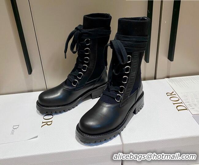 Unique Style Dior Diorland Lace-up Boots 5cm in Calfskin and Cotton Black/Aged Silver 092430