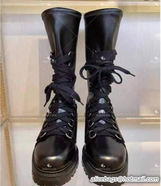 Unique Style Dior Diorland Lace-up Boots 5cm in Calfskin and Cotton Black/Aged Silver 092430