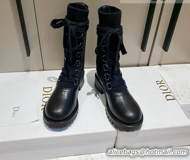 Unique Style Dior Diorland Lace-up Boots 5cm in Calfskin and Cotton Black/Aged Silver 092430