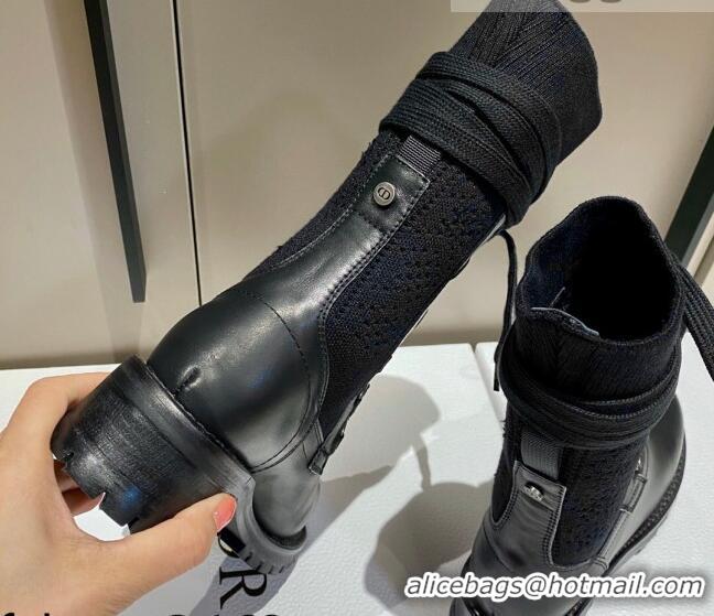 Unique Style Dior Diorland Lace-up Boots 5cm in Calfskin and Cotton Black/Aged Silver 092430