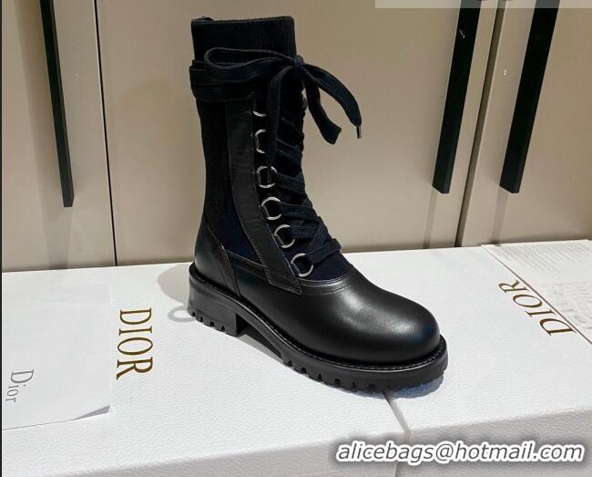 Unique Style Dior Diorland Lace-up Boots 5cm in Calfskin and Cotton Black/Aged Silver 092430