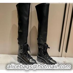 Good Taste Dior D-Fight Thigh High Boots in Black Lambskin 092433