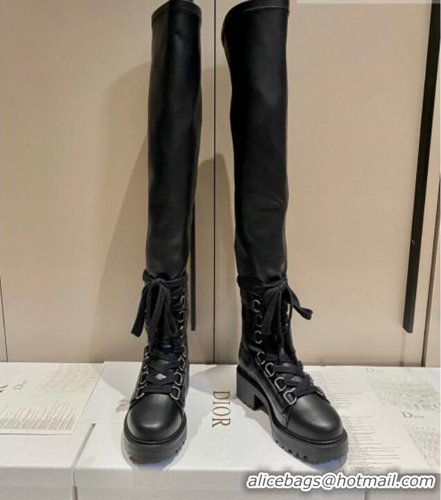 Good Taste Dior D-Fight Thigh High Boots in Black Lambskin 092433