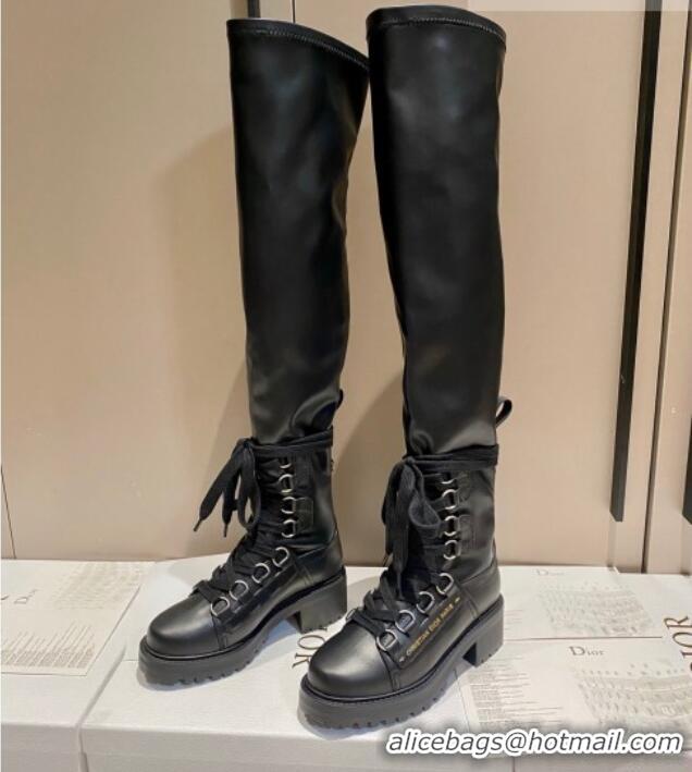 Good Taste Dior D-Fight Thigh High Boots in Black Lambskin 092433