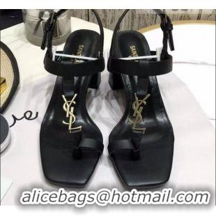 Best Price Saint Laurent YSL Calfskin Sandals 7.5cm 070646 Black