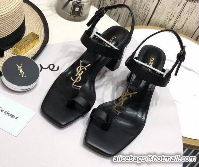 Best Price Saint Laurent YSL Calfskin Sandals 7.5cm 070646 Black