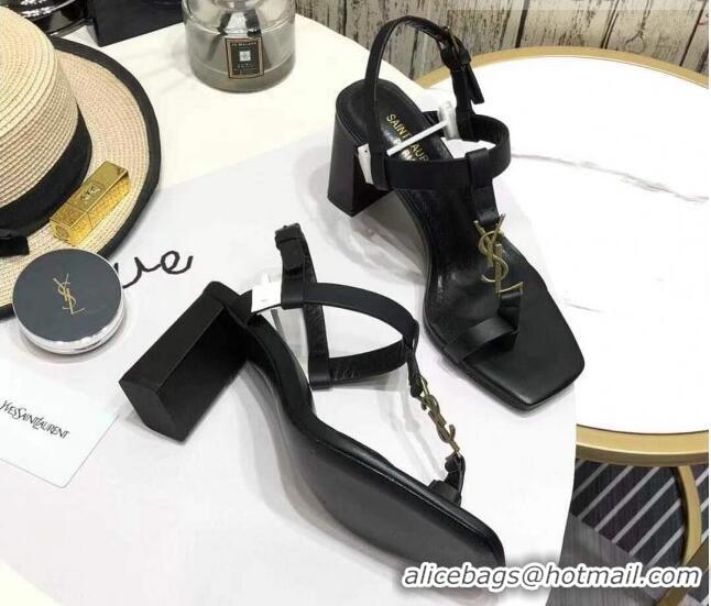 Best Price Saint Laurent YSL Calfskin Sandals 7.5cm 070646 Black