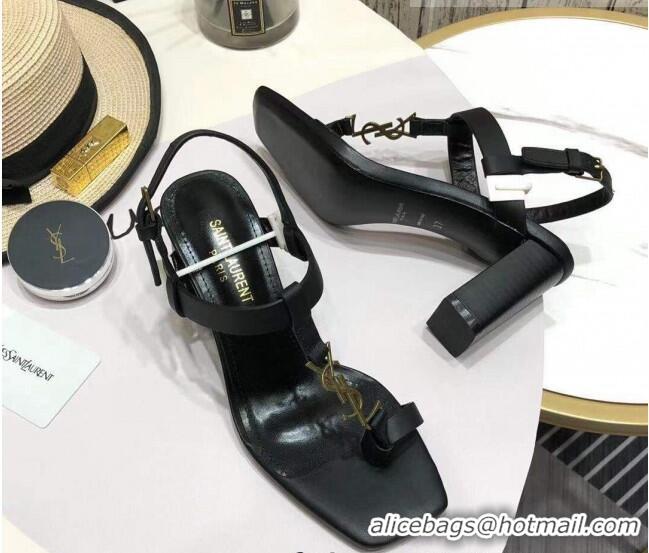 Best Price Saint Laurent YSL Calfskin Sandals 7.5cm 070646 Black