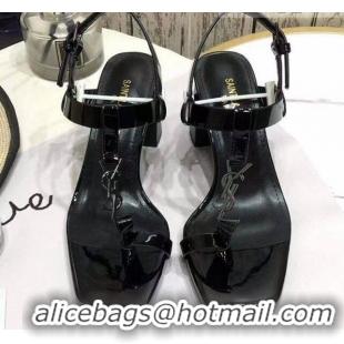 Top Quality Saint Laurent YSL Patent Leather Sandals 7.5cm 070647 Black