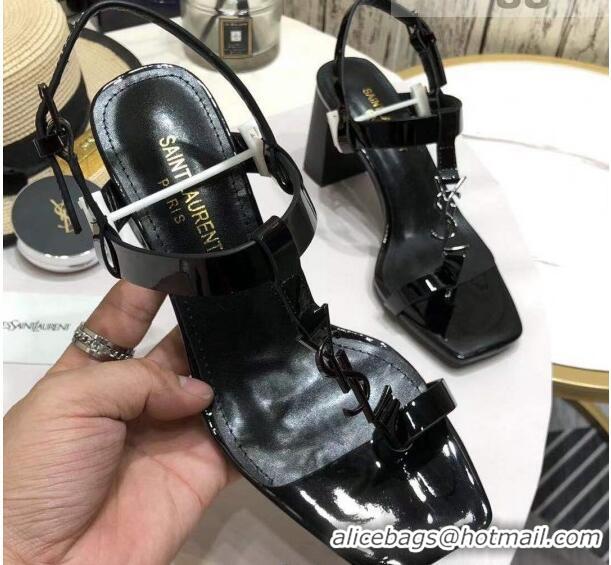 Top Quality Saint Laurent YSL Patent Leather Sandals 7.5cm 070647 Black