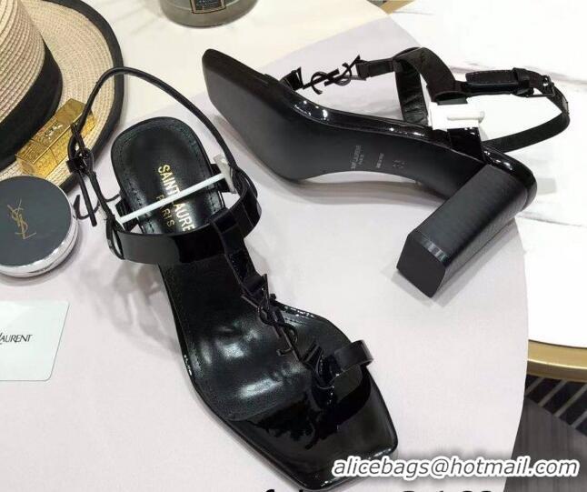 Top Quality Saint Laurent YSL Patent Leather Sandals 7.5cm 070647 Black