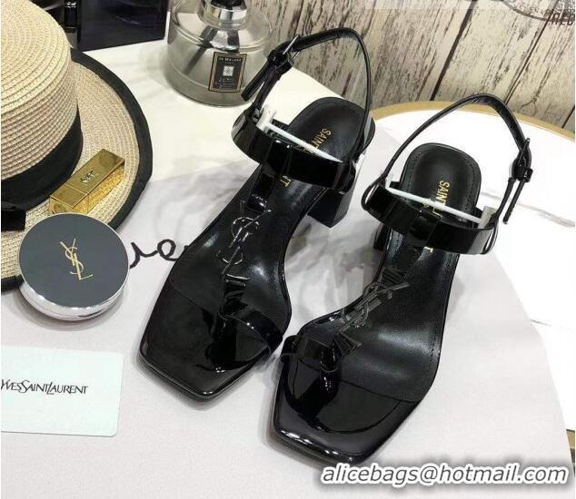 Top Quality Saint Laurent YSL Patent Leather Sandals 7.5cm 070647 Black