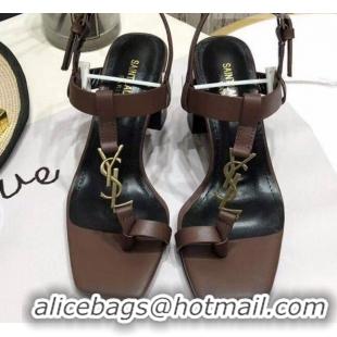 Super Quality Saint Laurent YSL Calfskin Sandals 7.5cm 070648 Brown 