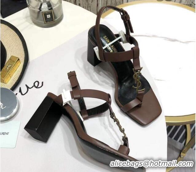 Super Quality Saint Laurent YSL Calfskin Sandals 7.5cm 070648 Brown 