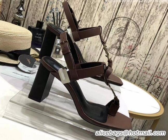 Super Quality Saint Laurent YSL Calfskin Sandals 7.5cm 070648 Brown 