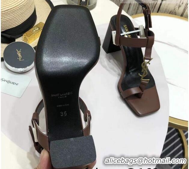 Super Quality Saint Laurent YSL Calfskin Sandals 7.5cm 070648 Brown 