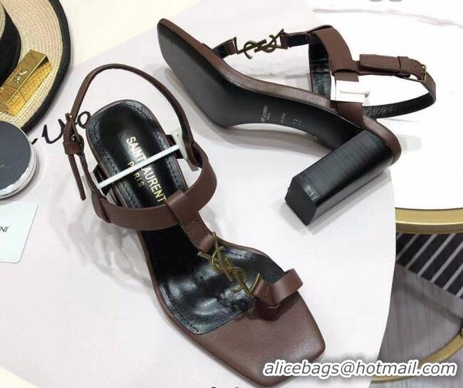 Super Quality Saint Laurent YSL Calfskin Sandals 7.5cm 070648 Brown 