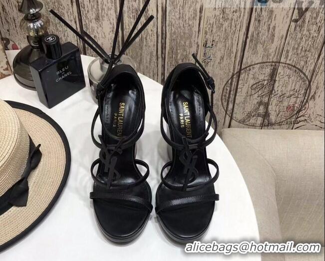 Top Quality Saint Laurent Cassandra Calfskin Wedge Sandals 10.5cm All Black 070649